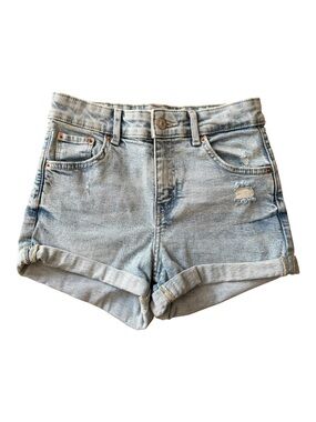 Bershka Denim Micro Jean Shorts Light Wash Distressed High Rise Y2K Size 2 XS
